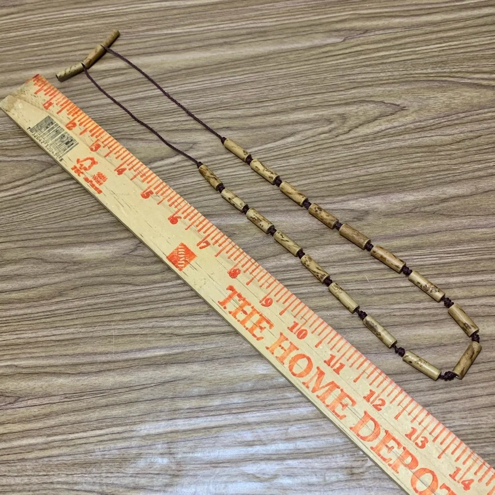 Vintage Boho Tube Bead Necklace Earthy Tribal Natural Style Brown Tan